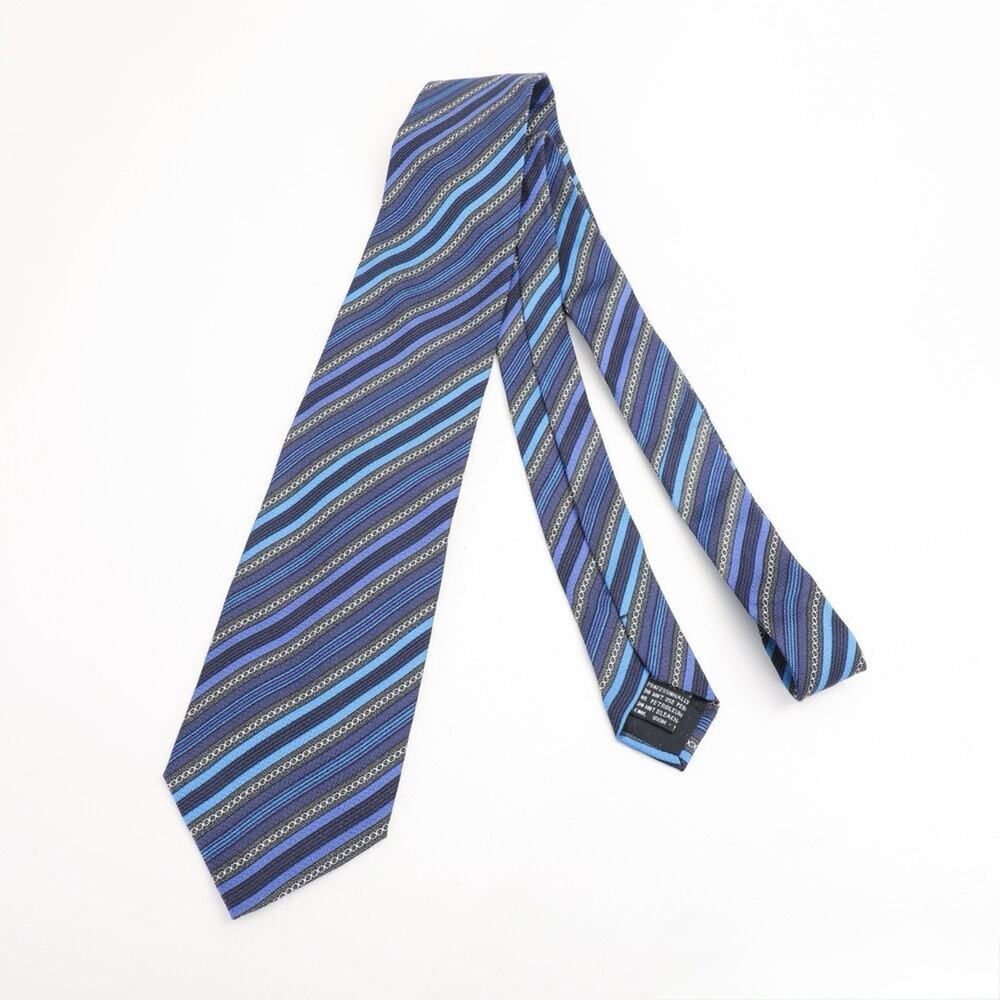 Gianni Versace Intense Blue/Silver Chain Striped Silk Tie – Vintage Medusa Label